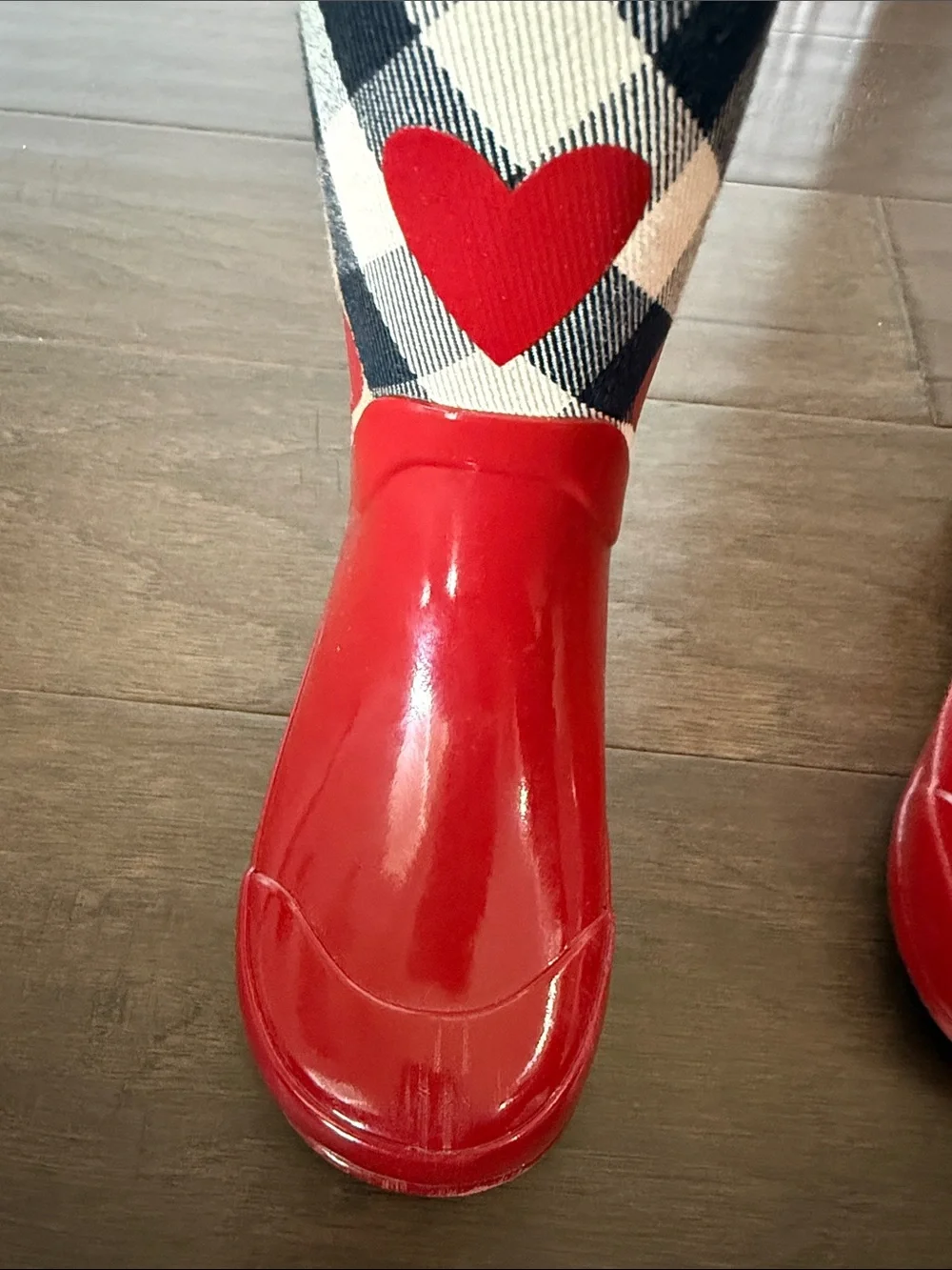 Burberry Red Heart Plaid Kids Rain Boots